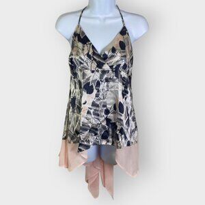 NEW | Glam Babydoll Silk Chiffon Top | L | Pink Black Asym Hem | Whimsical Fairy